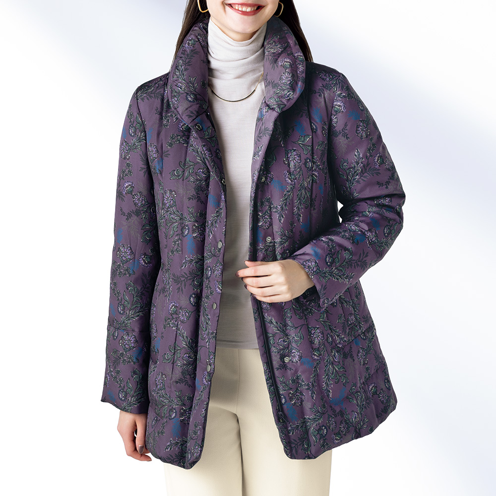 シルク更紗柄ダウンジャケット