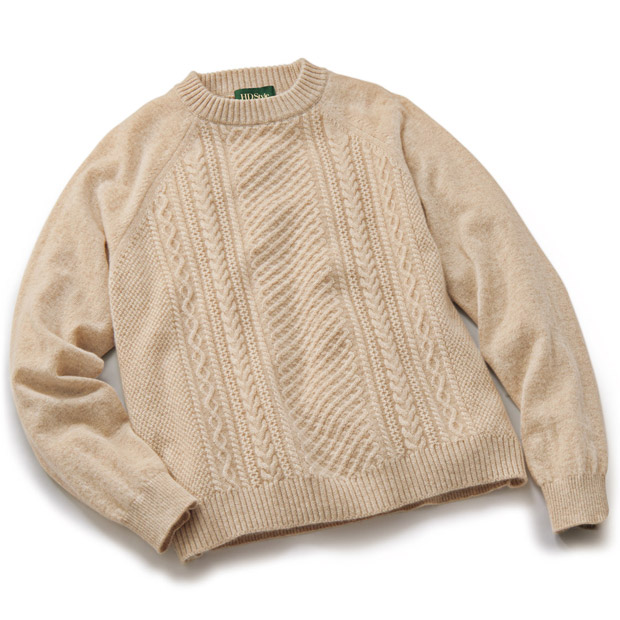 洗えるウールカシミヤ・アラン風ケーブルセーター