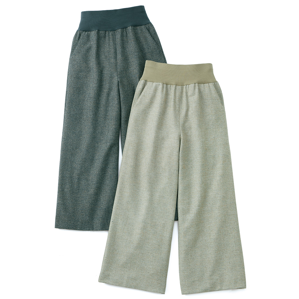 ウエストニットの尾州ウール混ツイードのワイドパンツ