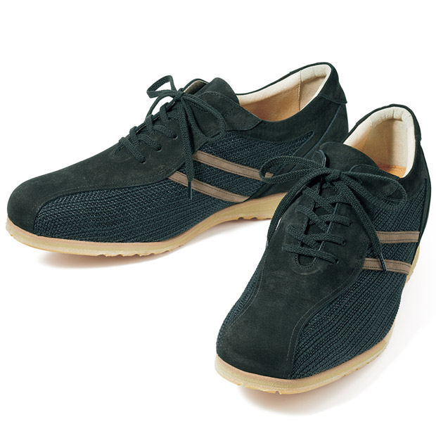 ヒールアップ･牛革×メッシュコンビスニーカー