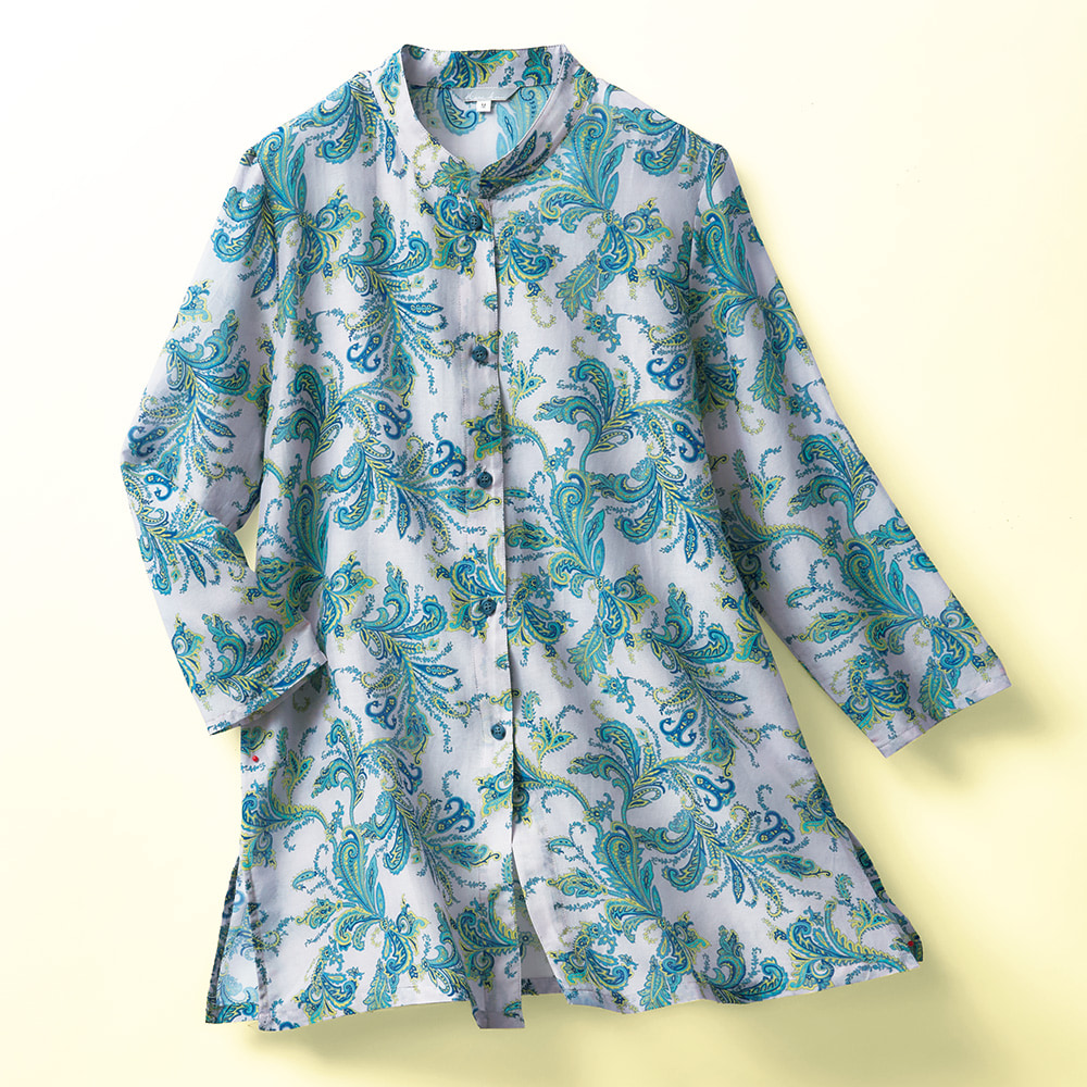 綿シルクプリントロングブラウス