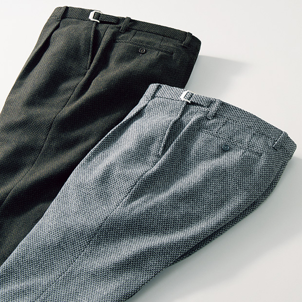 洗えるカシミヤ混・尾州ドビー織りスラックス