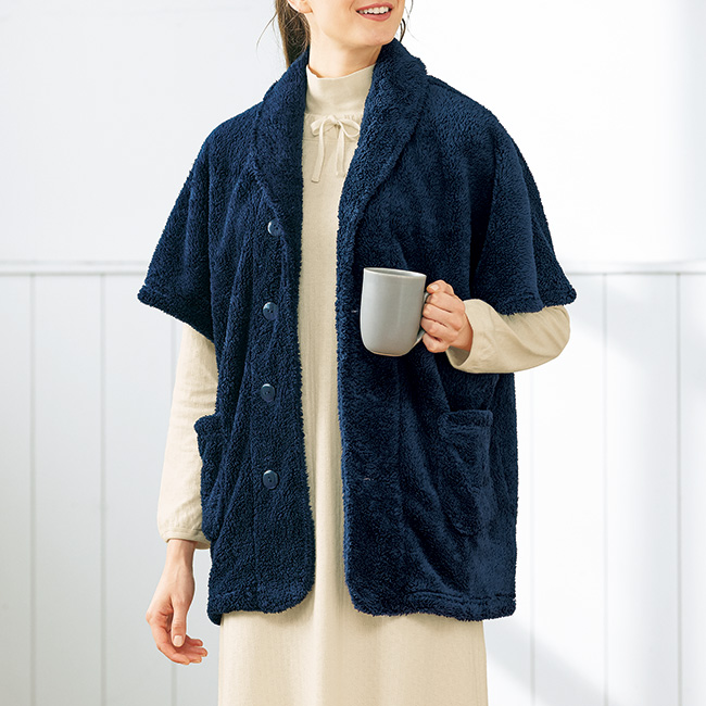 肩･首まで暖かフリースベスト／男女兼用