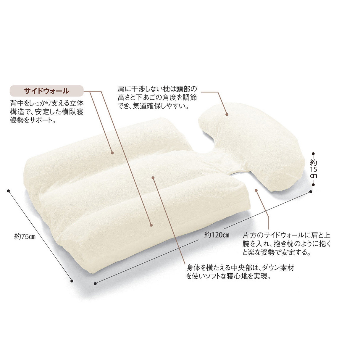 横臥寝姿勢サポート枕／スースープラス／カバー付