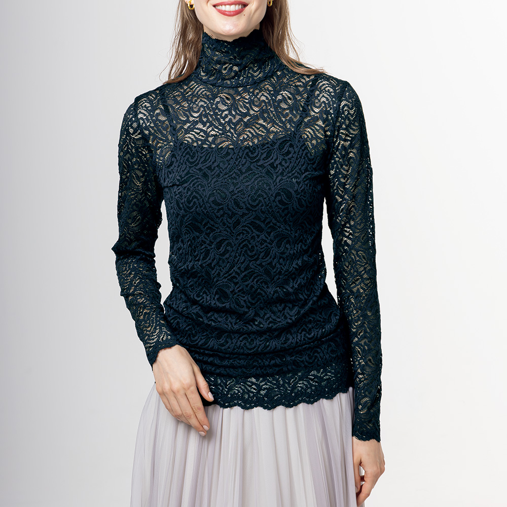 ピエールマントゥ Pierre Mantoux 黒レース   ハイネックトップス レースハイネックプルオーバー/MAGLIA COLLO ALTO VICKI/Pierre