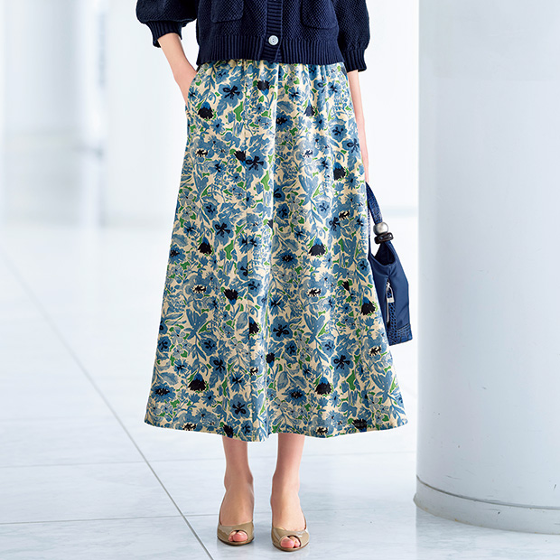 リネンコットンプリントスカート