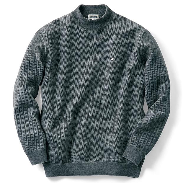 ヘリンボーン柄ジャカード編みタートルセーター