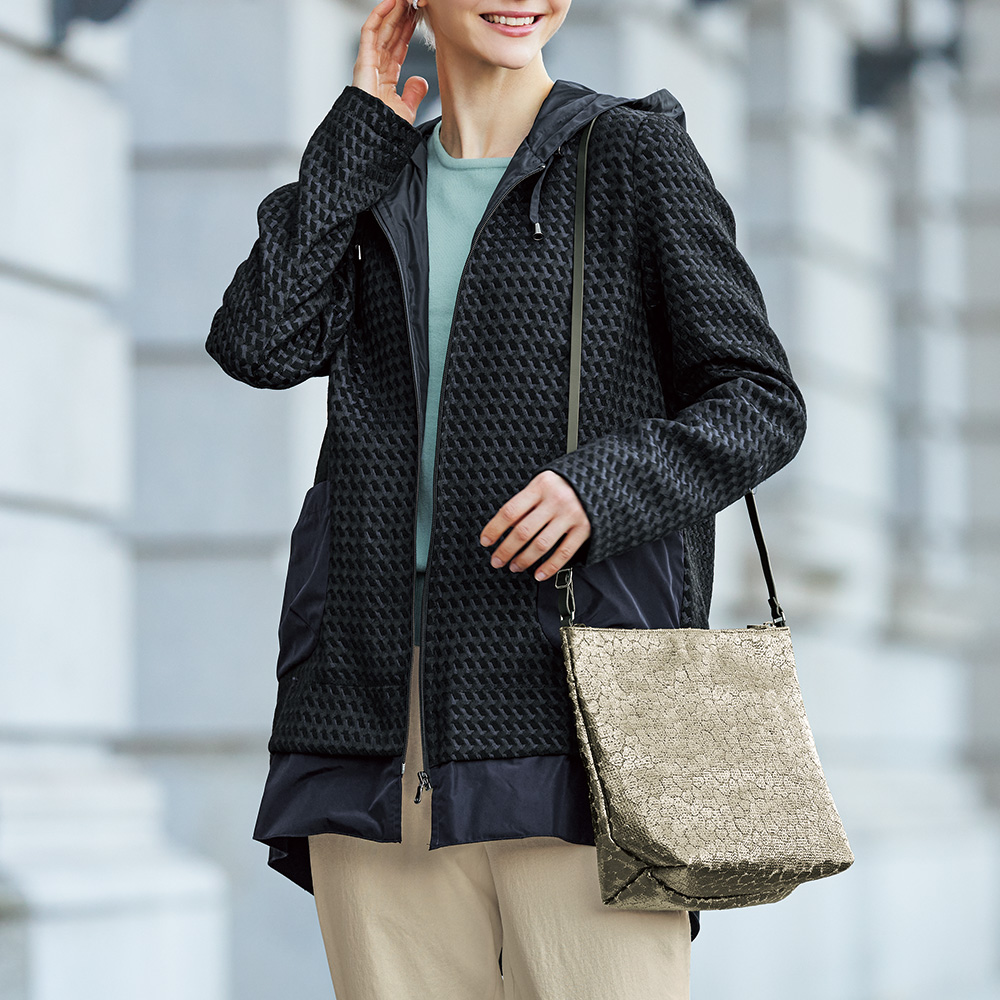 コットン混フード付きコート