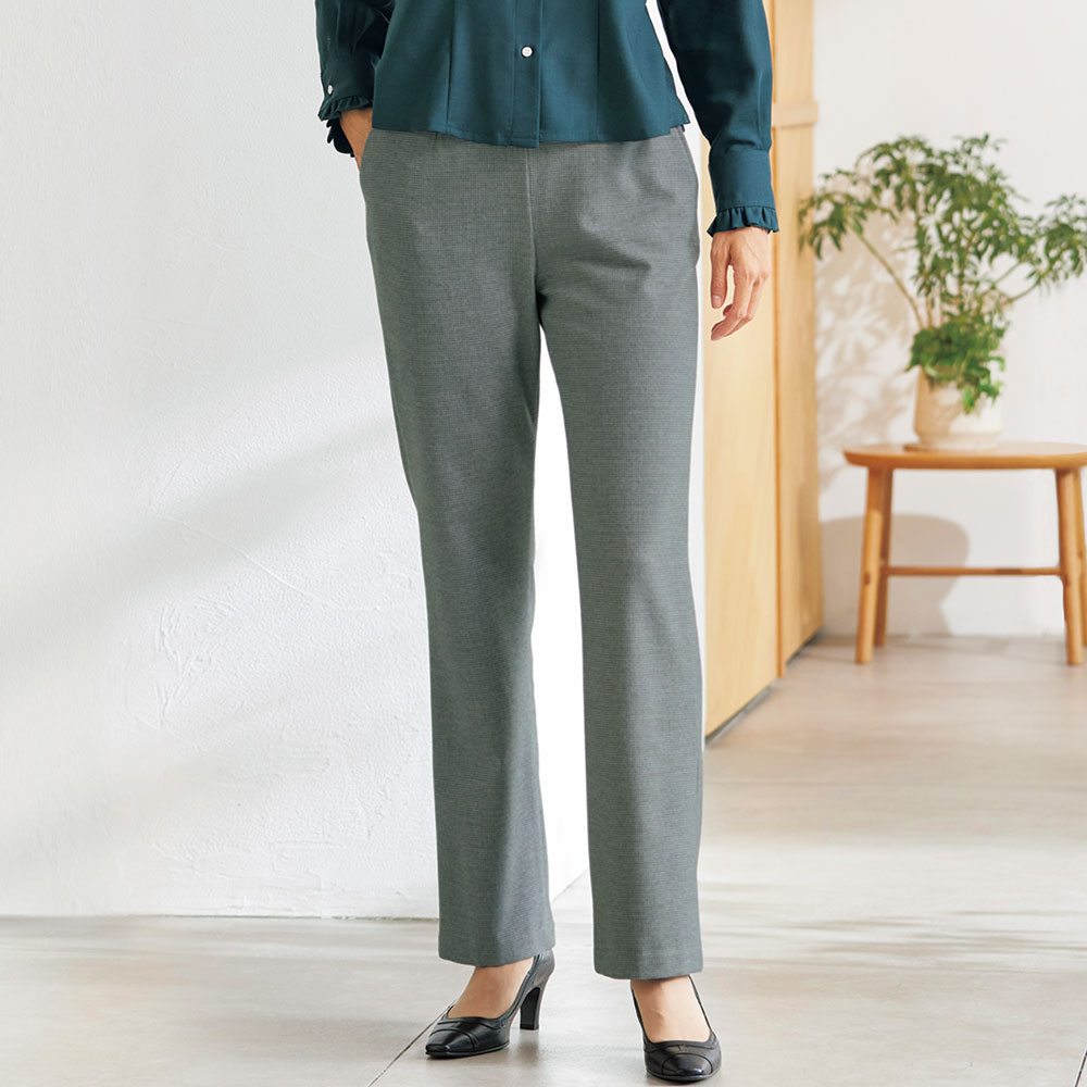 両面起毛の千鳥格子柄ストレッチパンツ