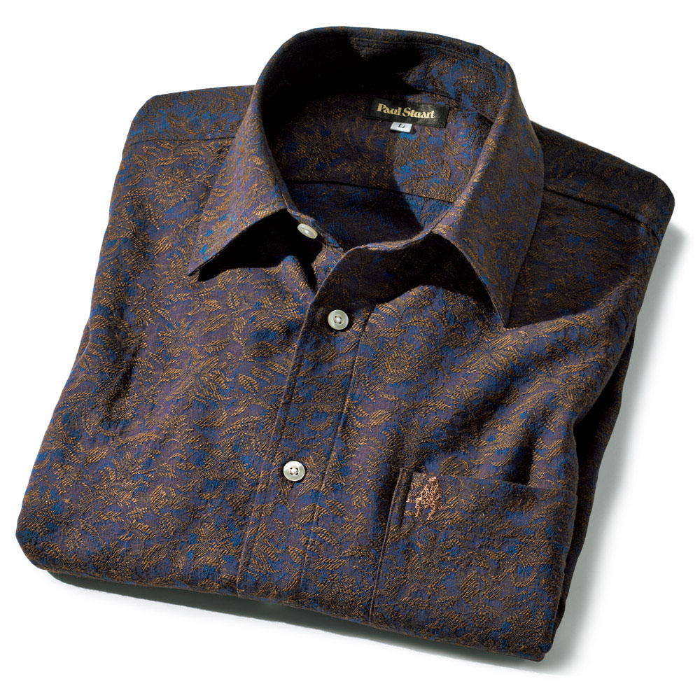 ジャカード織り･フラワー柄長袖シャツ