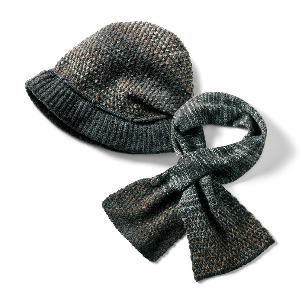ウール混グラデーションニット帽子･マフラーセット
