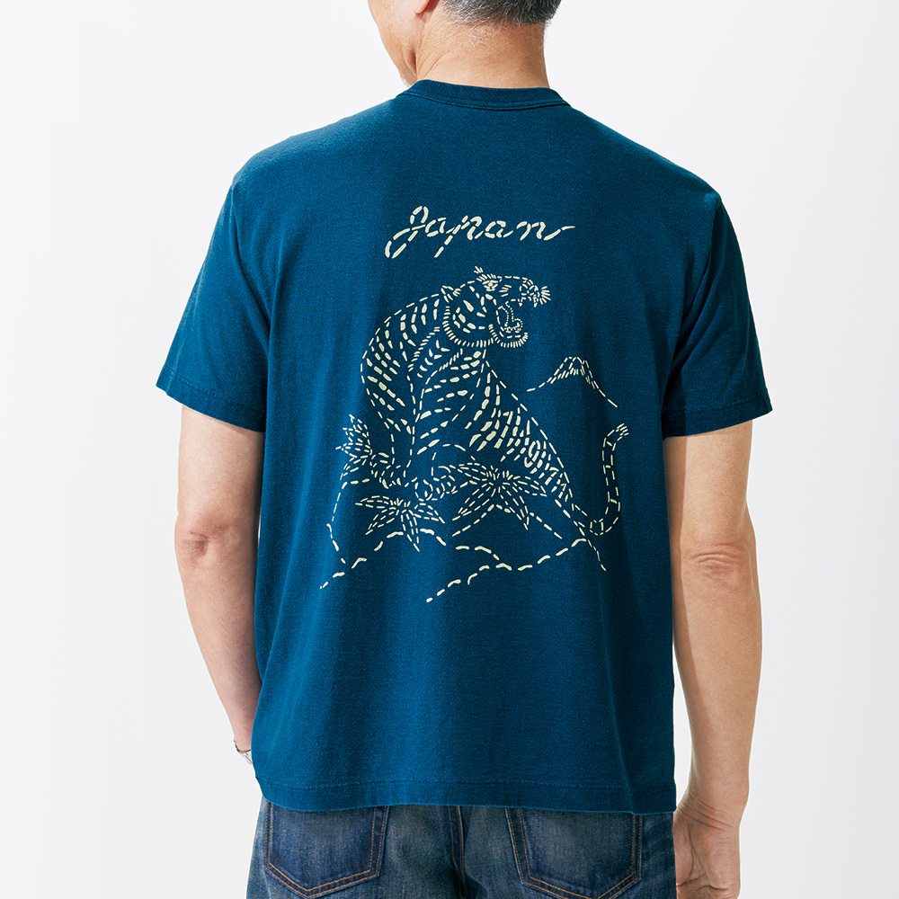 インディゴ抜染プリント･ヘビーオンスTシャツ