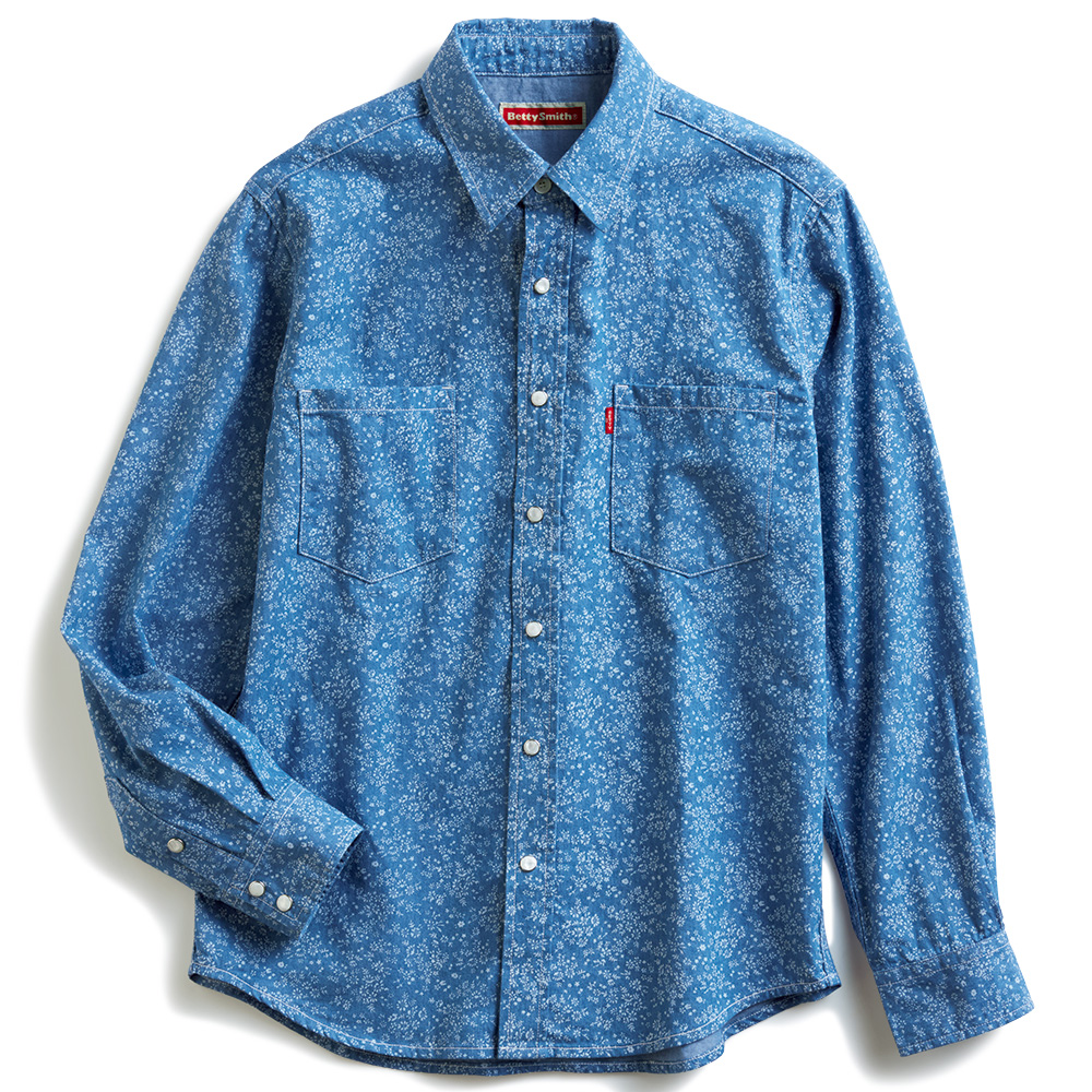 小花柄デニムブラウス／当社限定モデル