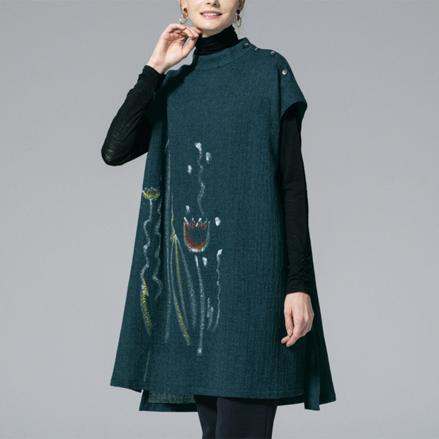 ウールガーゼ手描きロングベスト