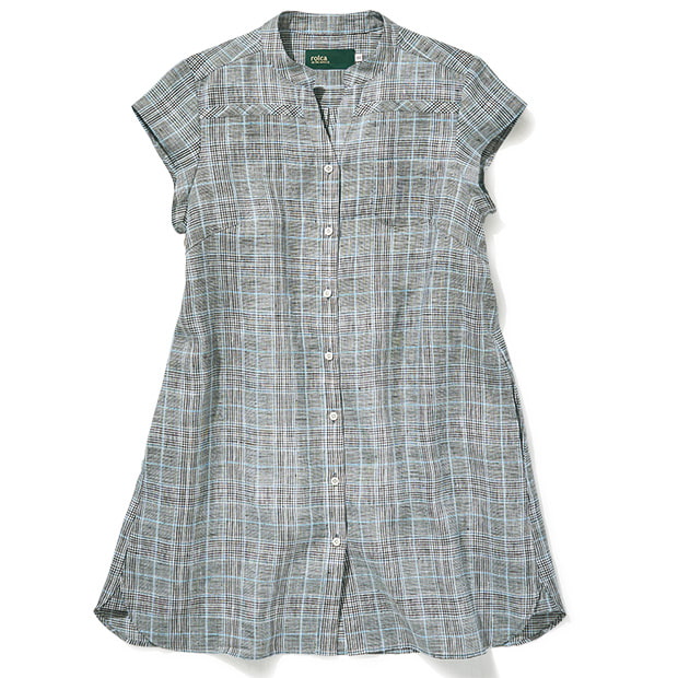 リネングレンチェックロングシャツ
