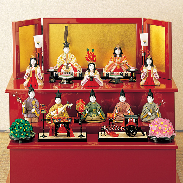 桃園雛十人揃（収納式）