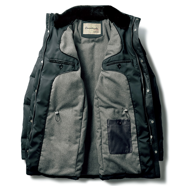 レザー使いのダウンコート