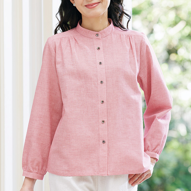 婦人用スタンドカラー･ギャザーブラウス