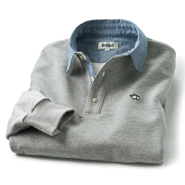 ハイゲージ裏毛の長袖ポロシャツ