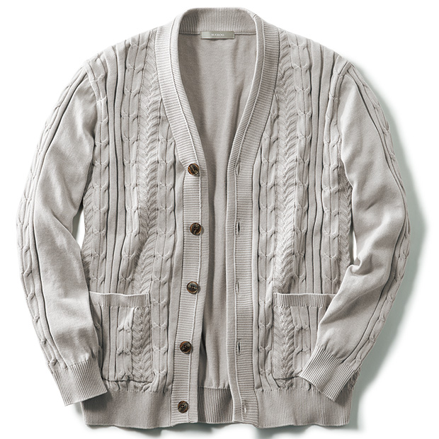 ケーブル使いカーディガン