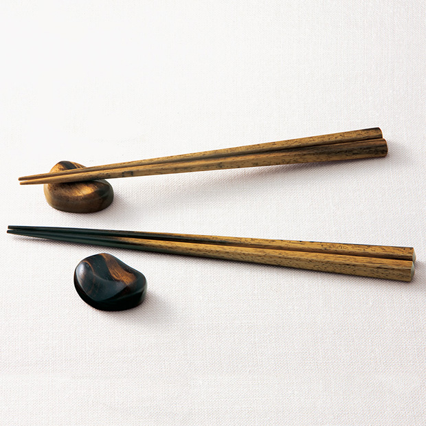 黒柿／夫婦箸（箸置き2個付）