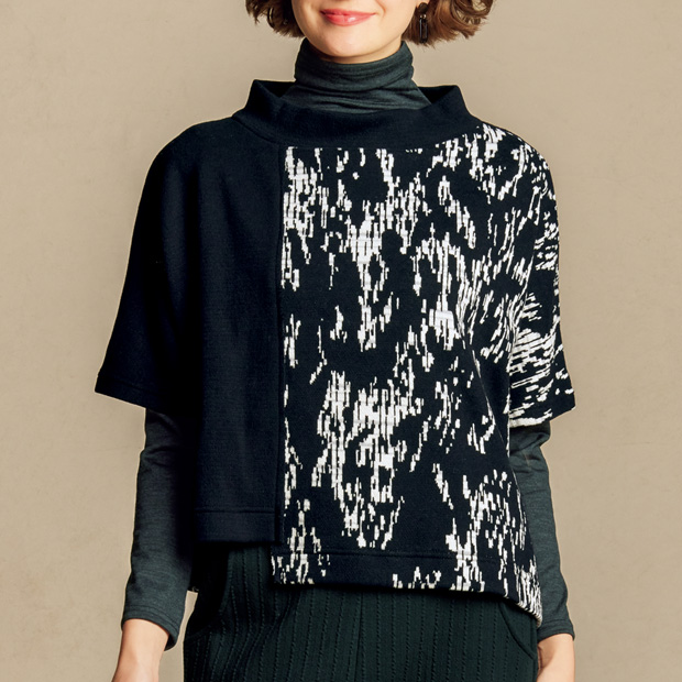 コットン混ジャカード切り替えプルオーバー