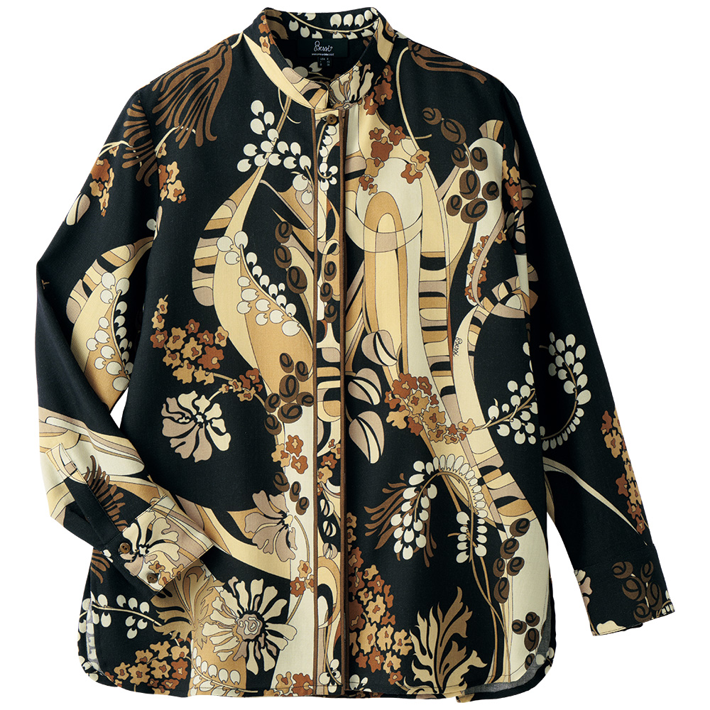 スタンド襟ウールブラウスジャケット