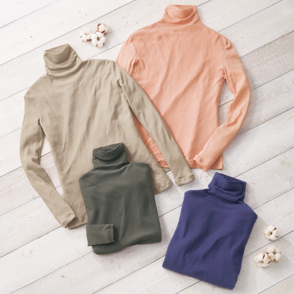 綿シフォン・ハイネックプルオーバー/長袖