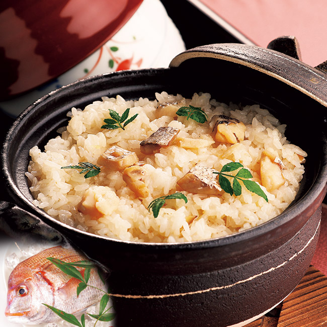 丹波大納言小豆のお赤飯と天然真鯛のおこわ