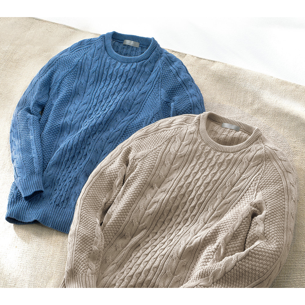 洗えるシルク混・アランモチーフセーター