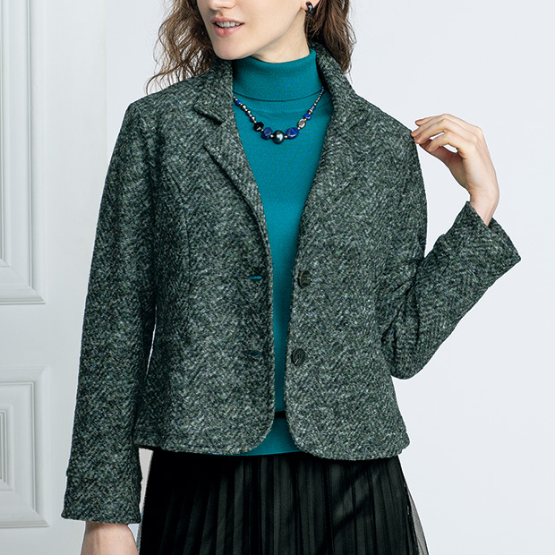 ウール混ヘリンボーン柄ジャケット