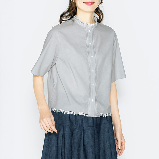 レース襟ストライプブラウス