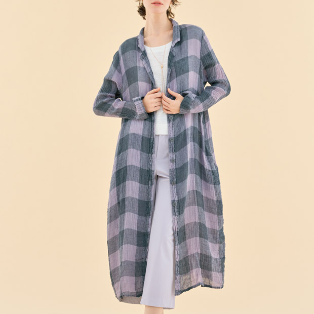 ふくふくチェックロングブラウス