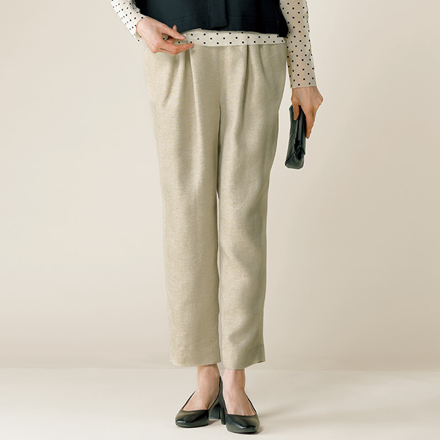 リネン混タックパンツ