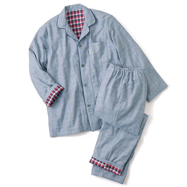 三重ガーゼの裏チェックパジャマ
