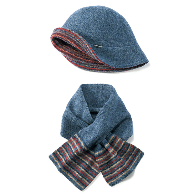 縮じゅうウールのリバーシブルハット／マフラー付き