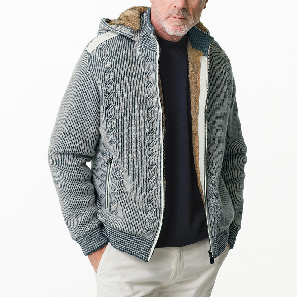 ラビットファーライニング･ニットフーディブルゾン