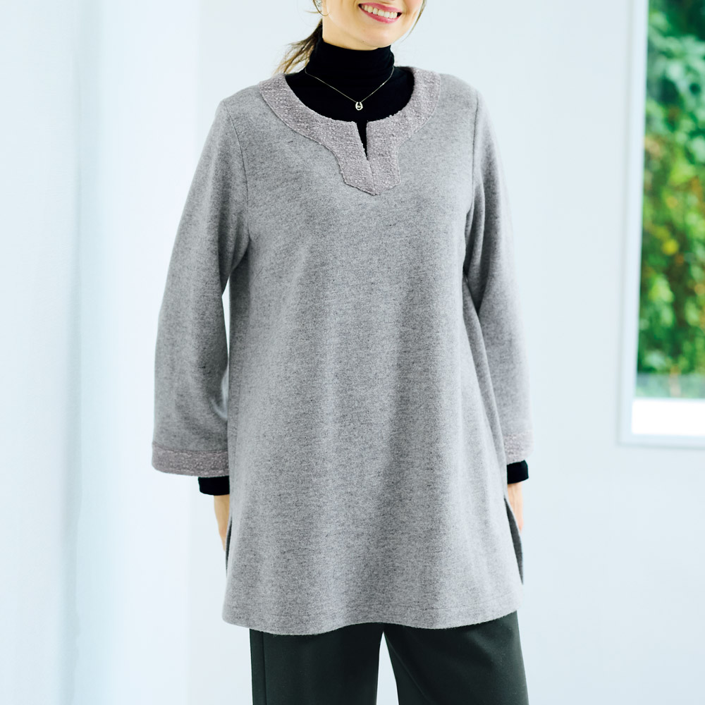 ツイード部分使いジャージーチュニック