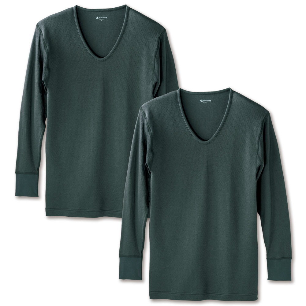 接結天竺の長袖U首シャツ/同色2枚セット