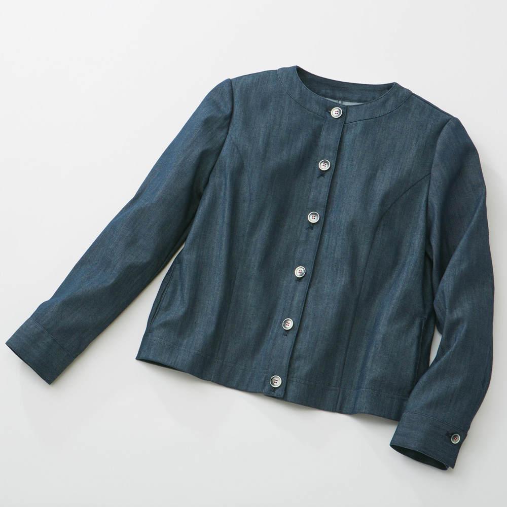 ノーカラーデニムジャケット