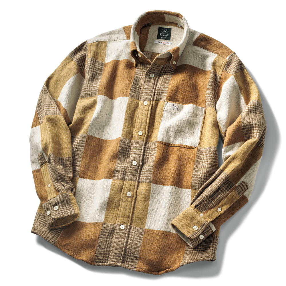 地厚コットンパッチワーク風B.D.シャツ