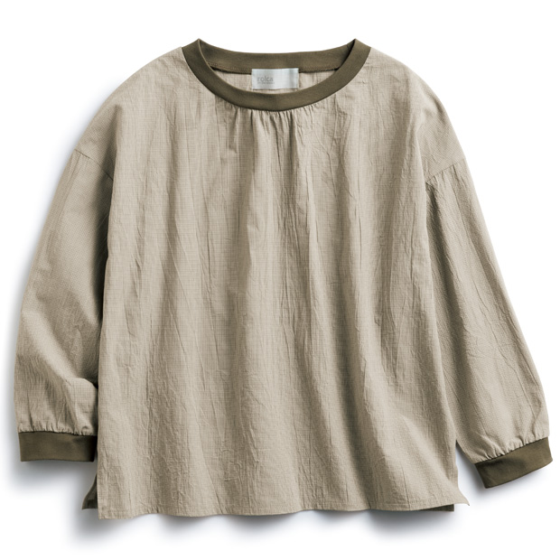 コットン先染めワッシャー九分袖プルオーバー