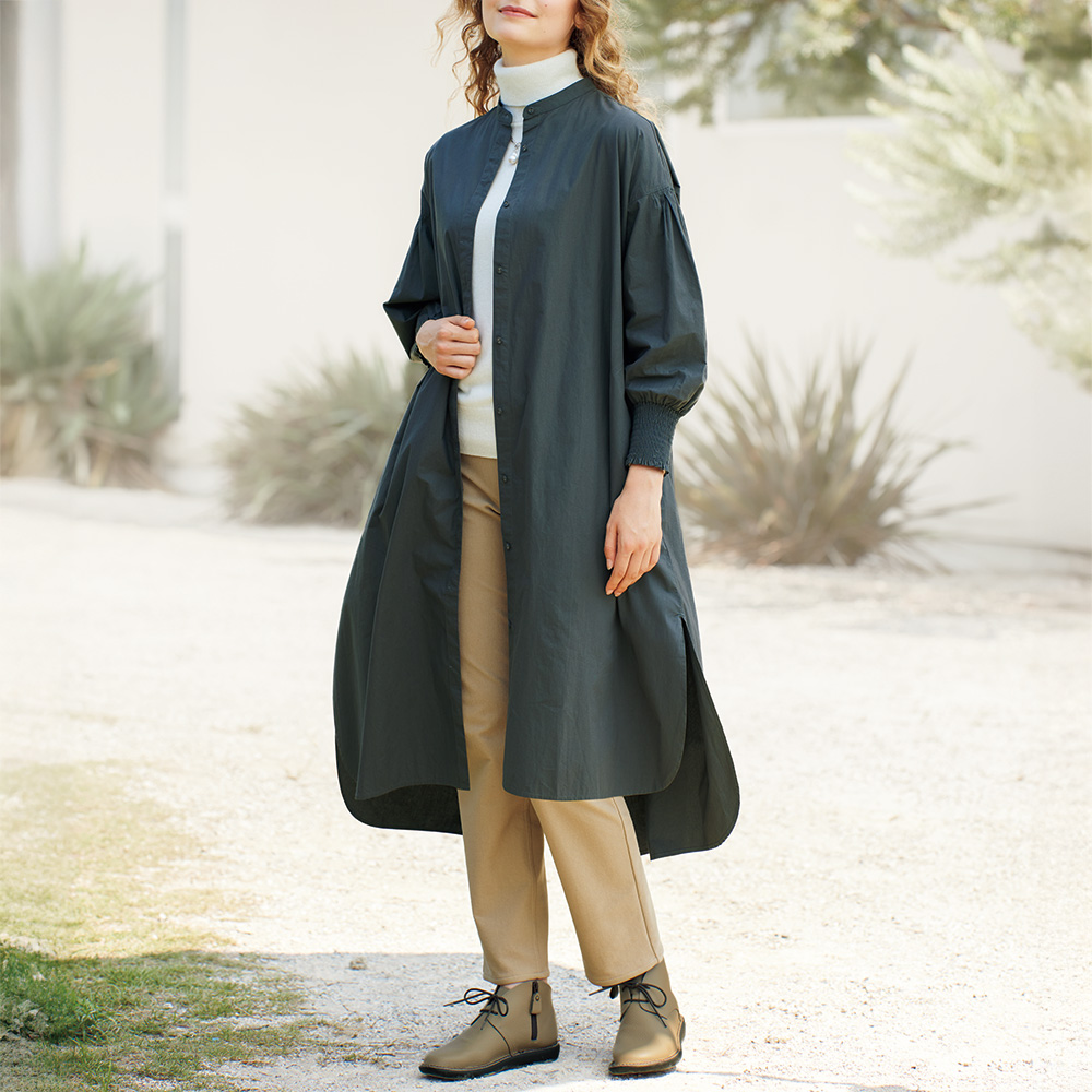 シャーリングスリーブ･シャツワンピース