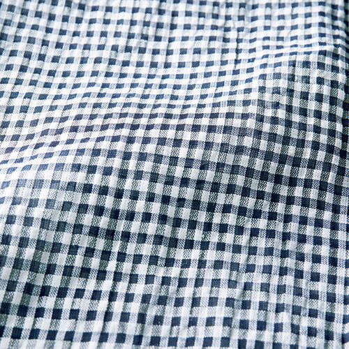 麻綿の六分袖シャツ／チェック