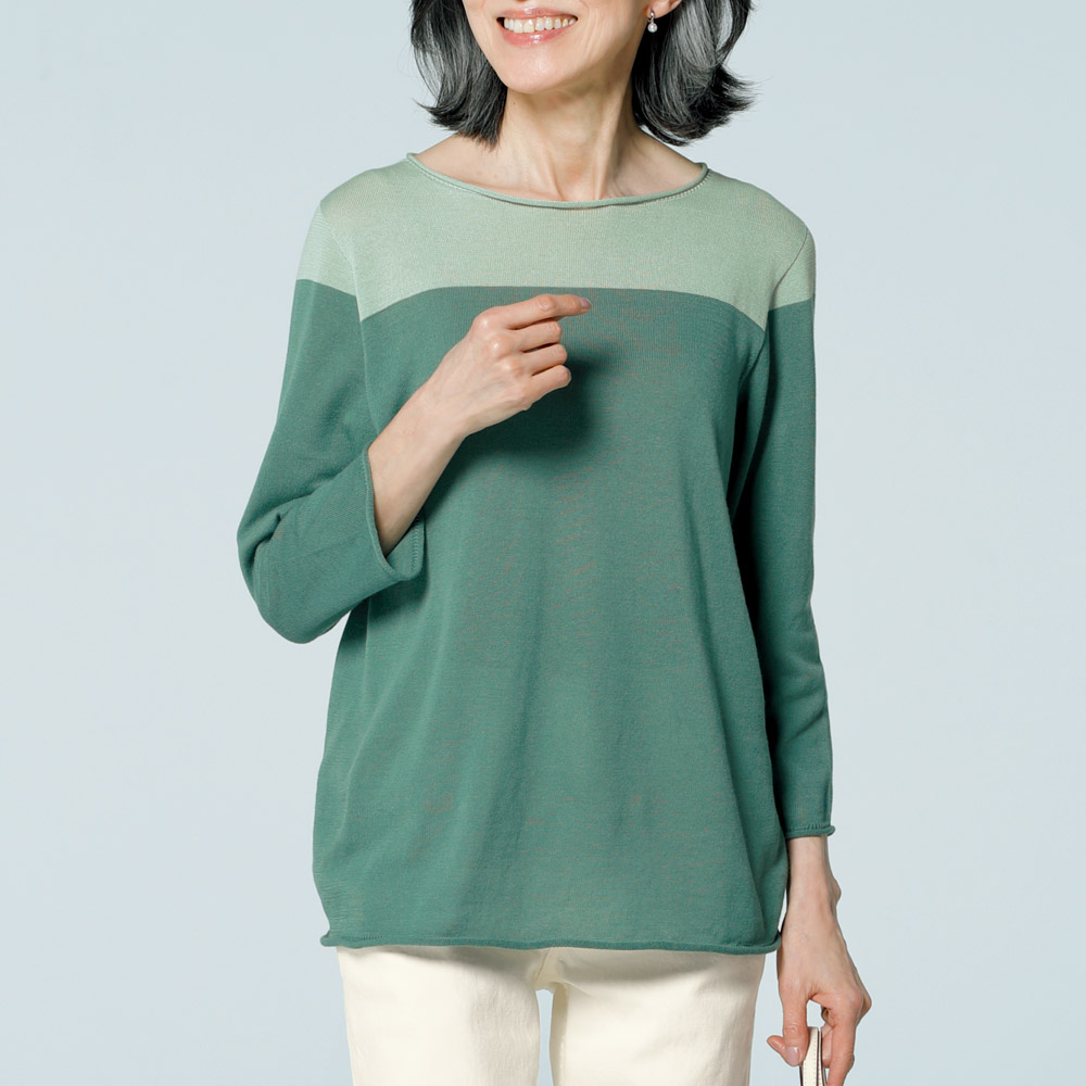 配色ボートネックプルオーバー