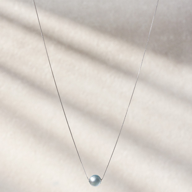 アコヤ無調色ブルーパールスルーネックレス