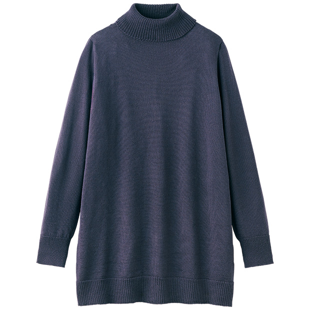 ウォッシャブルウールチュニック丈セーター