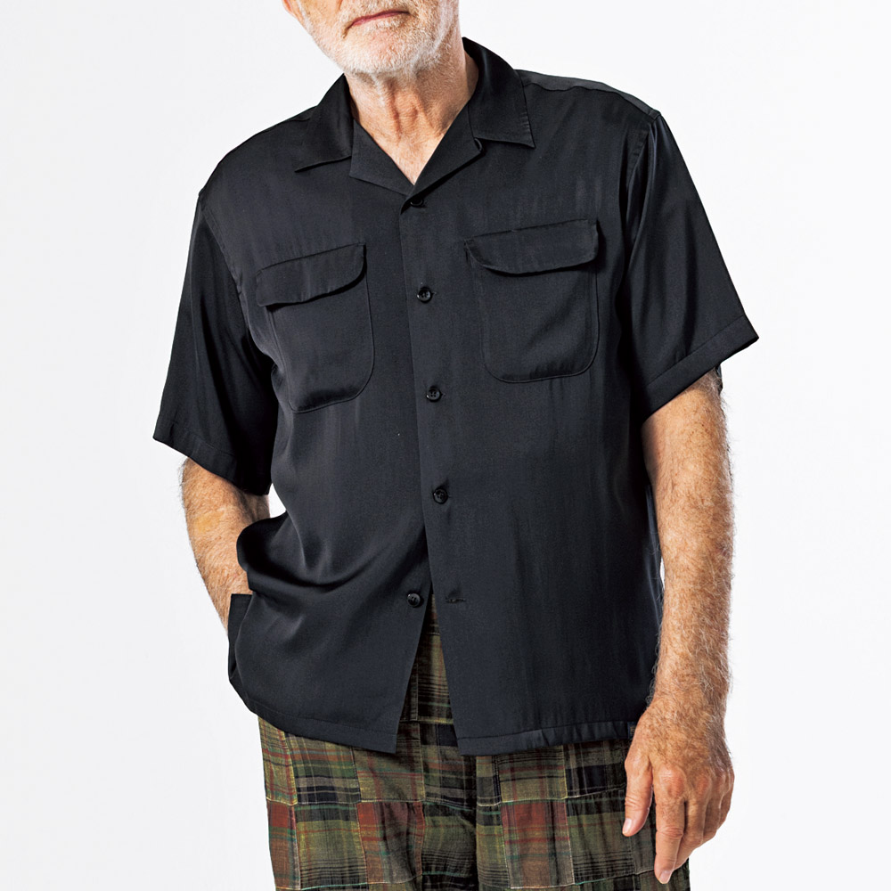 コットンシアサッカーオープンカラーシャツ