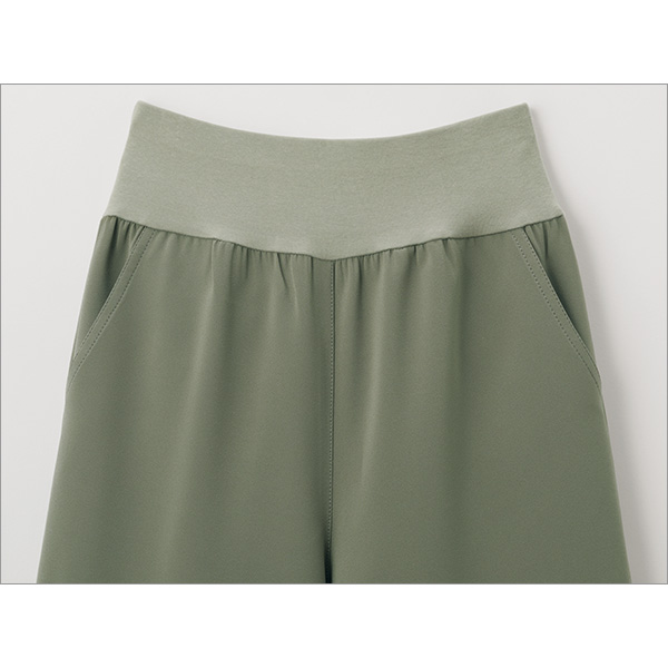 ウエストニットの二重織りワイドパンツ