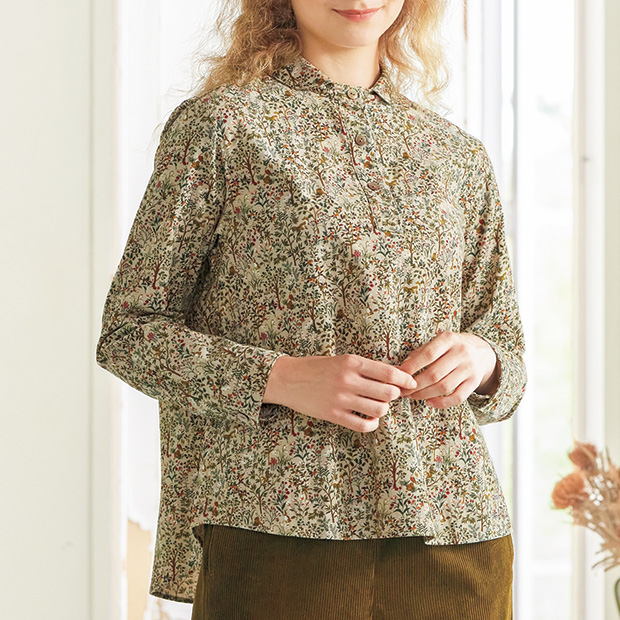 コーデュロイフォレスト柄プルオーバーシャツ